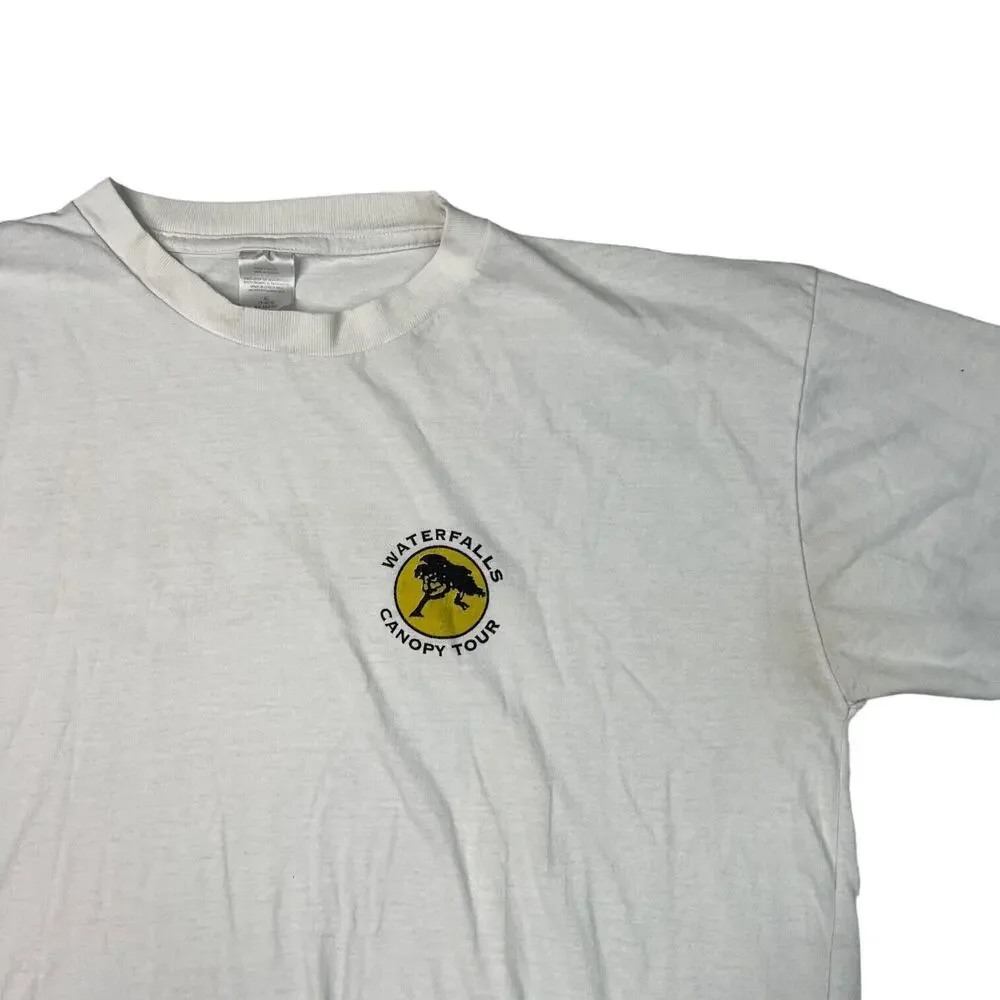 Vintage Y2K Tarzan Costa Rica Waterfalls Canopy Tour Tee T-Shirt White Adult XL